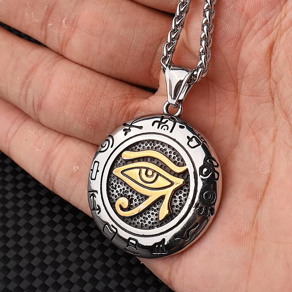 Naszyjnik Wisiorek Amulet Talizman Oko Horusa Starożytny Egipt Egipski Leczenie Ochrona Biżuteria ze Stali Nierdzewnej Prezent Hip Hop Rock Goth Gotycki