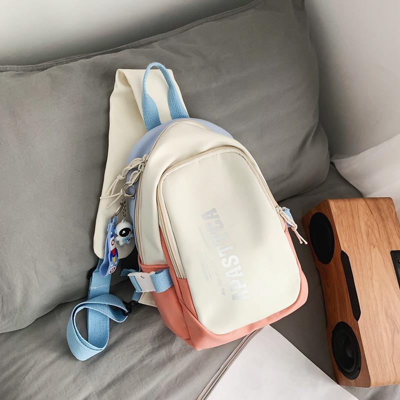 Japanese Contrasting Color Messenger Bag Female Student Sports Breast Bag Female Large Capacity Leisure Trendy Brand Canvas Shoulder Backpack Male
