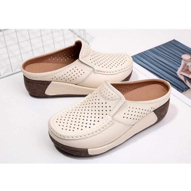 Tongs en cuir pour femmes Nouvelles chaussures d'été Décontractées Respirantes Creuses