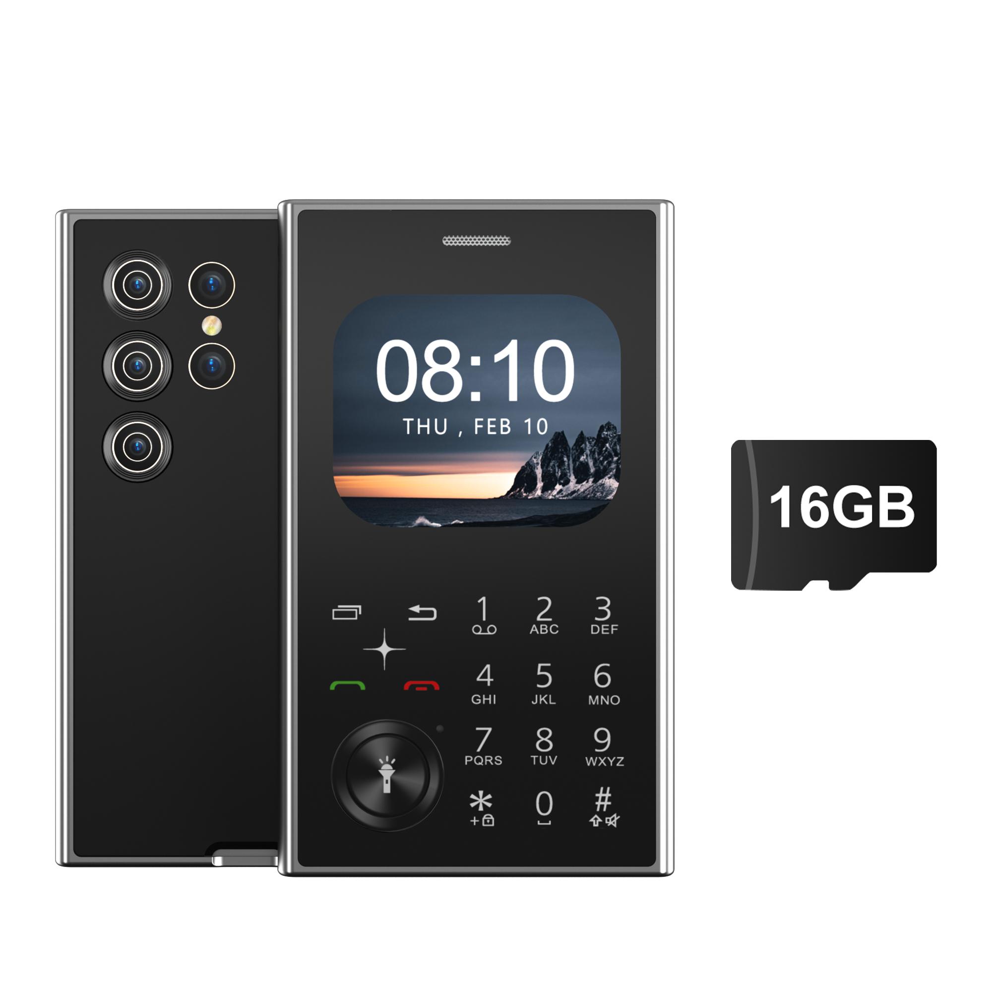 

Двойной SIM-модуль, модный кнопочный мини-мобильный телефон 2G GSM, быстрый набор, волшебный голос, портативная функция, сотовые телефоны, порт 3,5 мм with 16G TF Card чёрный