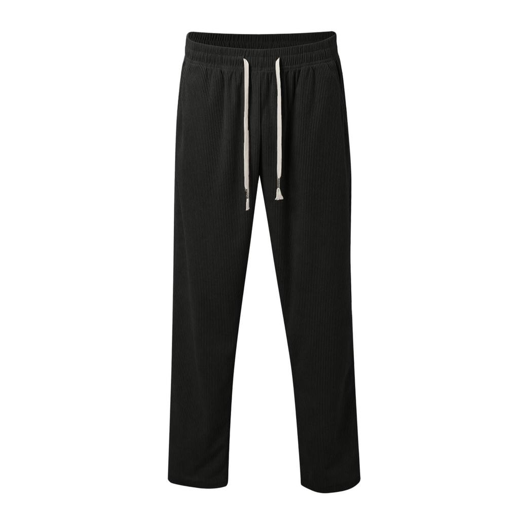 Men's Corduroy Drawstring Casual Pants, Loose Fit Straight Wide Leg Trousers