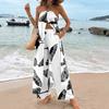 Cross-border Amazon 2025 Summer New Printed Sexy Long Halter-neck Top Set Casual Straight-Leg Pants