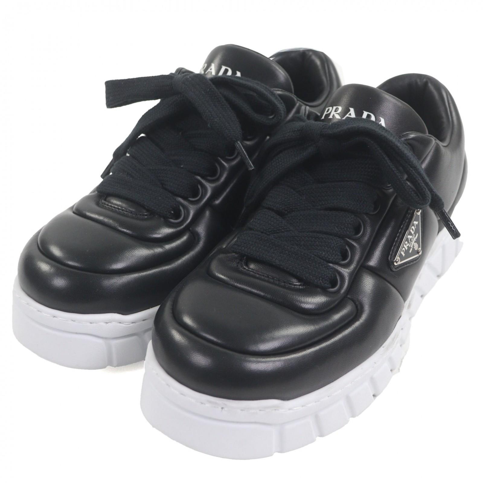 

Excellent PRADA Low cut sneakers Fly Block black padded nappa leather 7.5 2EE386 Used