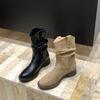 Thick-soled V-mouth thin medium boots women's shoes 2025 spring and autumn single boots western cowboy pile short boots Martin boots