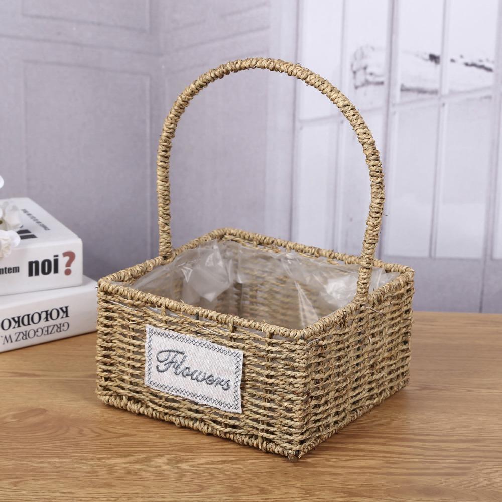 

with Handle Handwoven Flower Pots Easy To Carry Flower Basket Practical Storage Basket 04