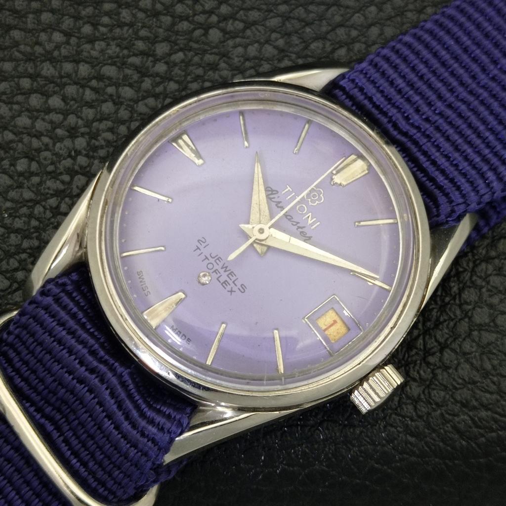 VINTAGE TITONI AIRMASTER TITOFLEX HAND-WINDING SWISS MENS PURPLE WATCH a702035-5