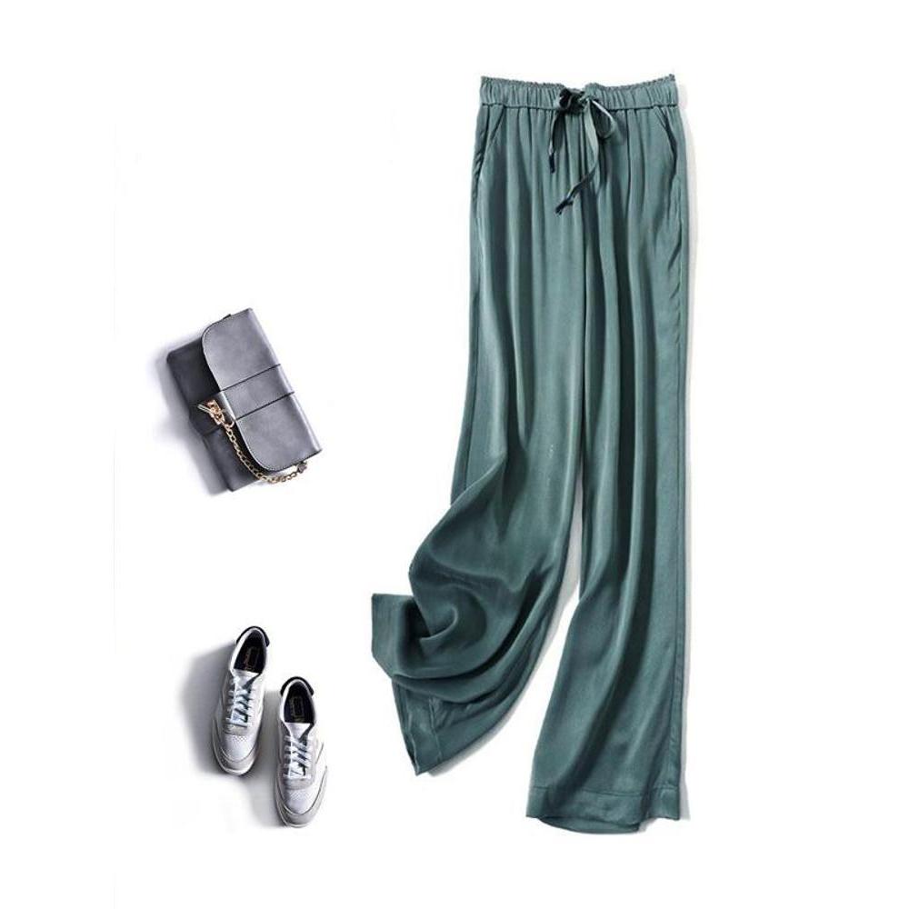 Acetic Acid Ice Silk Women's Wide Leg Pants Thin Satin Casual Pants Women's High Waisted Straight Leg Pants Long Pants