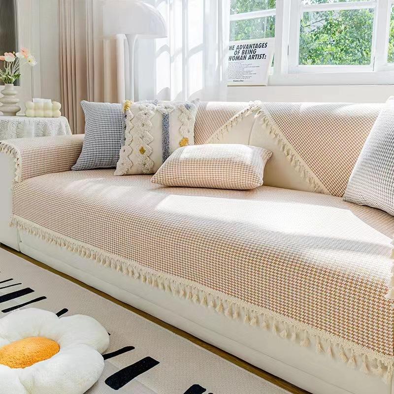 Poduszka na sofę z czystej bawełny Cztery pory roku Uniwersalna Prosta Nowoczesna Antypoślizgowa Modna Tkanina w Pepitkę Pokrowiec na sofę Narzuta Pokrowiec Nić bawełniana