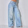Womens Loose Straight Leg Jeans High Waist Street Style Denim Pants Washed Casual