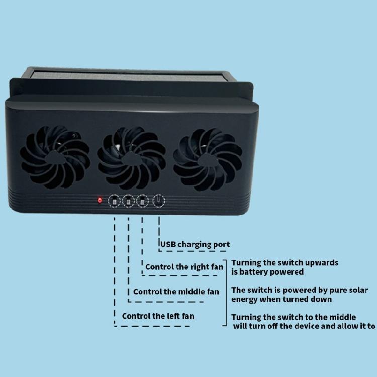 USB Charging Battery Solar Powered Cooling System Auto Air Vent Fan Ventilation Radiator Front Rear Window Exhaust Fan