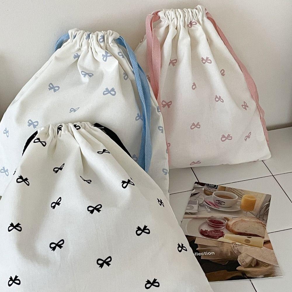 

Canvas Storage Hanging Bag foldable Pouch Fashion Bow Print Drawstring Backpack Travel Pink Trumpet