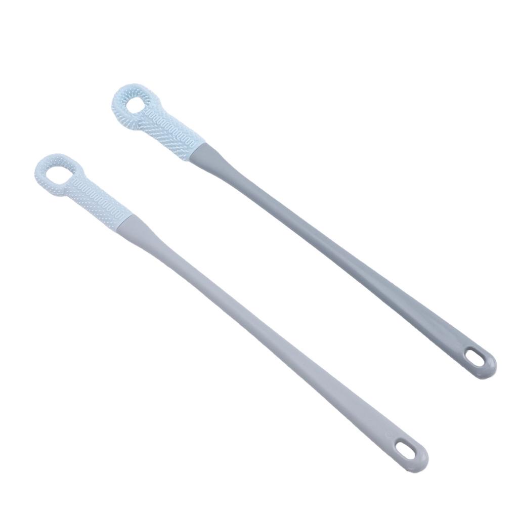 2 Pcs Toe Cleaning Brush No Bendling Silicone Long Handle Foot Scrubber in Shower for Home Spa Blue