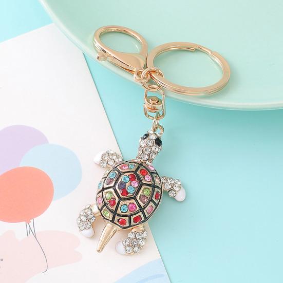 Cute Turtle Shape Rhinestone Keychain Sparkling Faux Crystal Bag Charm for Purse Handbag Accessory Gift for Women Girls