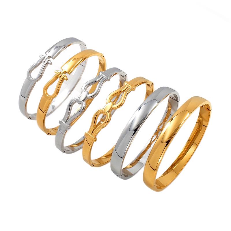 Trendy Titanium Steel Gold-Plated Open Bangle for Women - Elegant, European & American Style, Simple & Versatile Light Luxury Bracelet