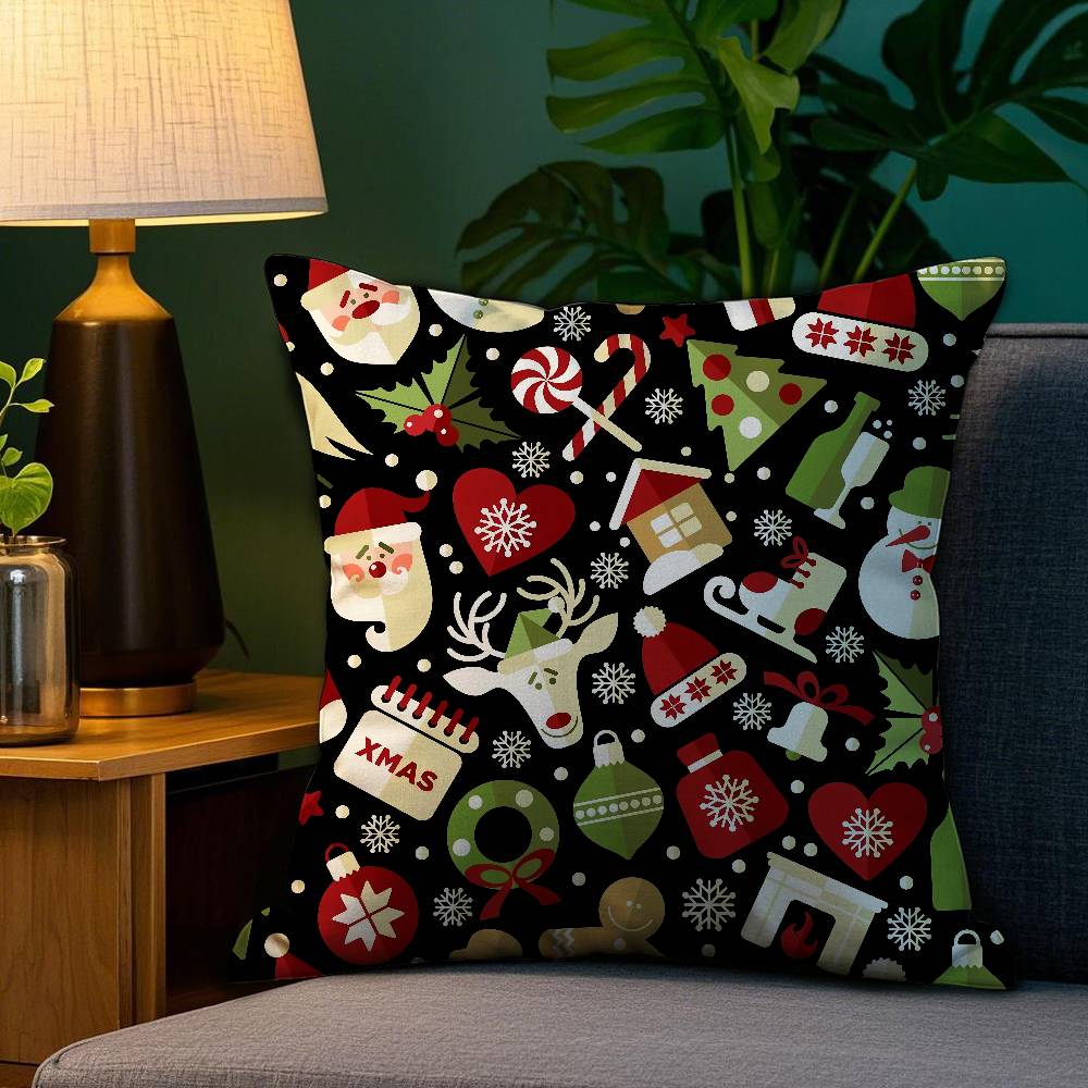 Christmas Tree Bells Snowman Pillow Case Plush Fabric Soft Double Sided Print Sofa Cushion Cover Throw Pillow Covers