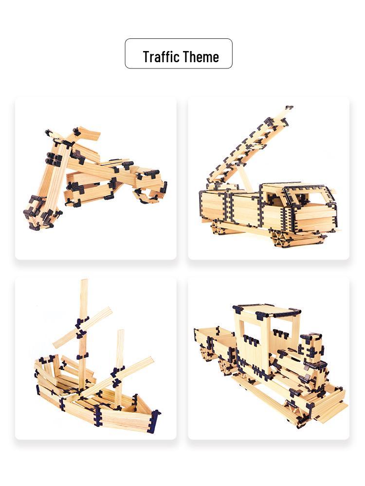 Kids' Master Architect Interlocking Wooden Building Blocks – Educational Assembly Toys for Kindergarten