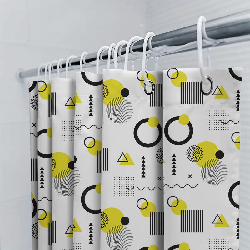 Yellow Black Geometric Shower Curtain Set Modern Bathroom Decor For Kids Room Or Bathing Area Waterproof Fabric With Rings (240X