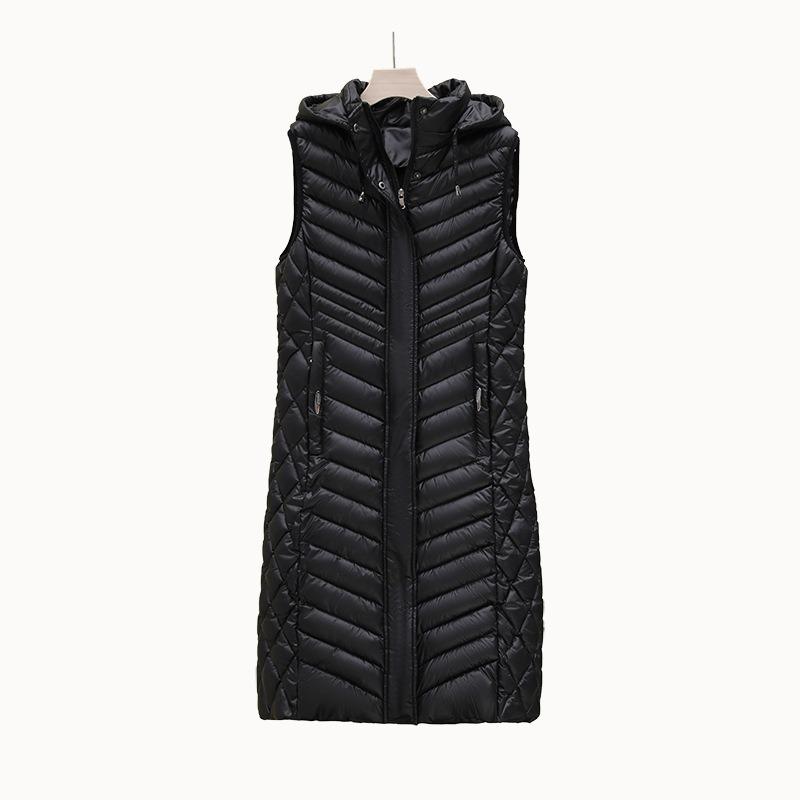 Autumn and Winter New Down Cotton Vest Women's Medium and Long Glossy Leave-in Vest Large Size Vest Jacket