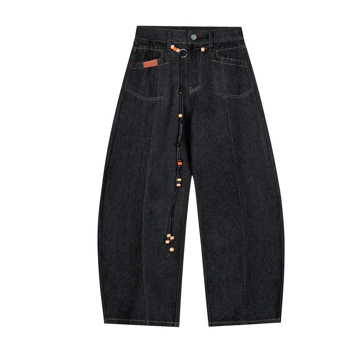 Trendy brand autumn American retro denim washed jeans men s scimitar wide-leg trousers S синий