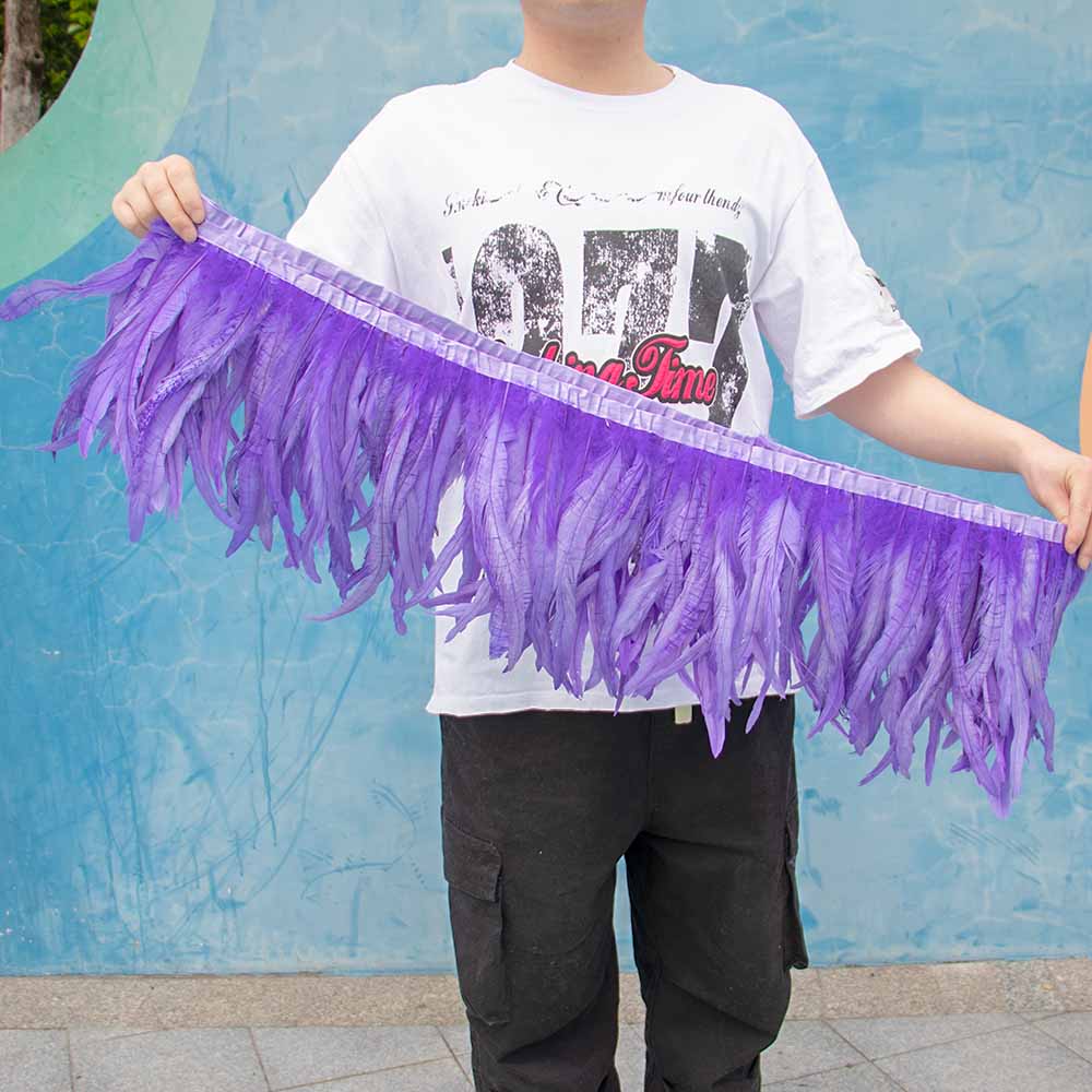 

50M Rooster Chicken Feather Tail Trim Colored Plumes Fringe for DIY Costume Decor Wedding Carnival Feather Ribbon Bulk 2 Meters светло-фиолетовый