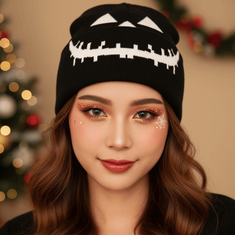 Pumpkin Orange Halloween Knitted Cap Knitted Fabric Hip Hop Skullcap Daily Commute