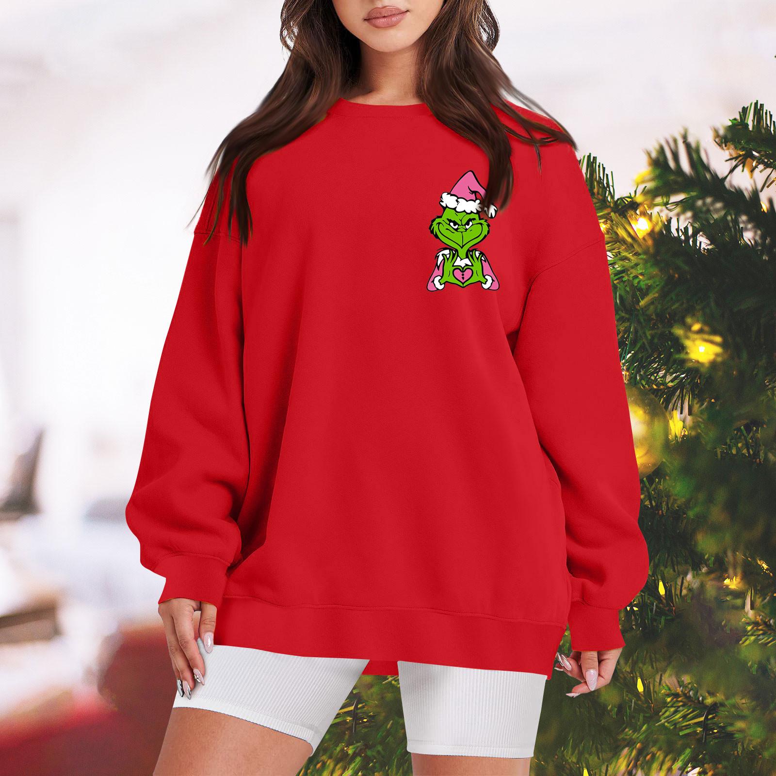 

Женская толстовка, спортивный пуловер с рождественским принтом, толстовка с v-образным вырезом и длинными рукавами, повседневная толстовка XL красный