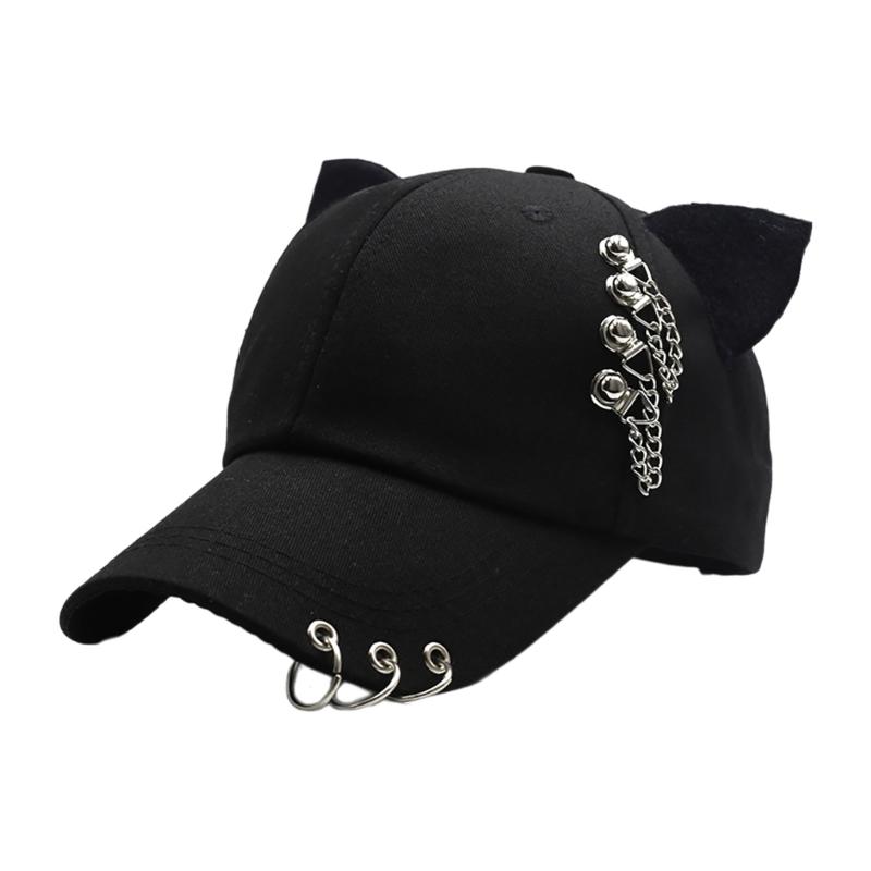 Women Modern Kitten Ears Baseball Hat with Metal Charm for Girls Women Versatile Kitten Ears Adjustable Hat Cats Ear