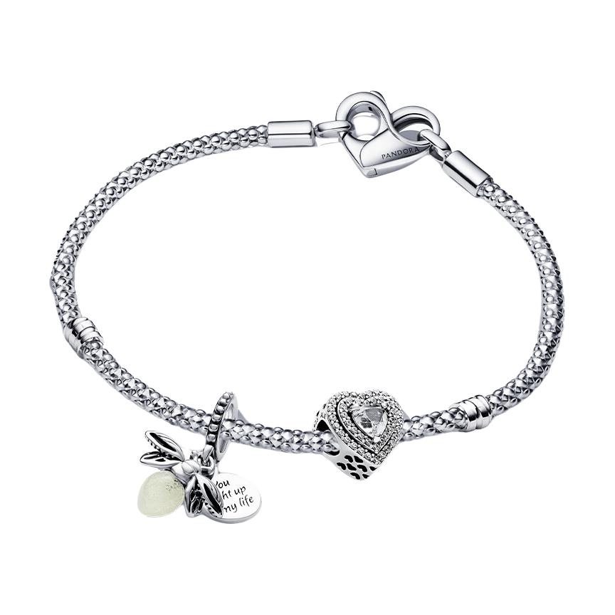 Pandora Heart Shaped Design Bracelet With Cubic Zirconia 925 Silver Glass Women bracelet ZT2861 Box+Shopping Bag,16