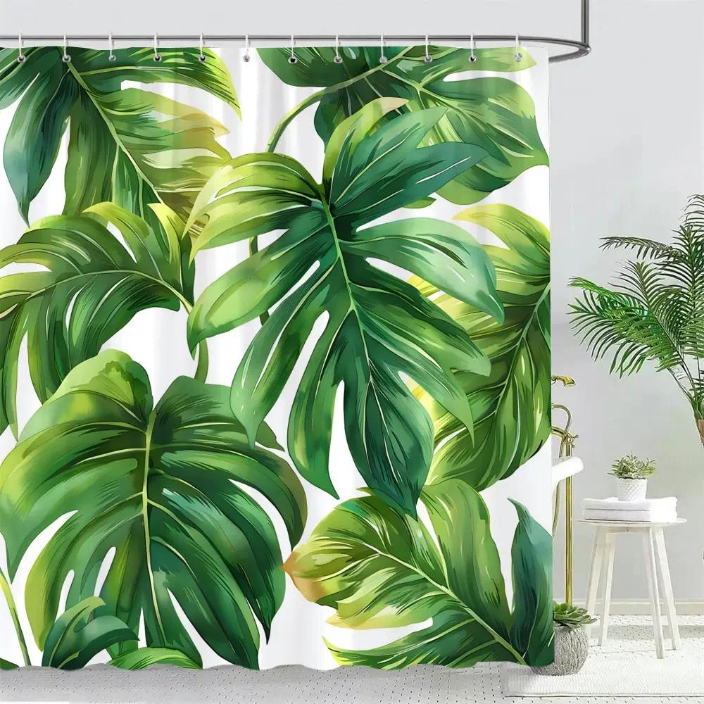 Tropical Leaf Shower Curtain,Waterproof Fabric with Lush Greenery for Nature-Inspired Bathroom Decor,Adds Tropical Paradise Feel