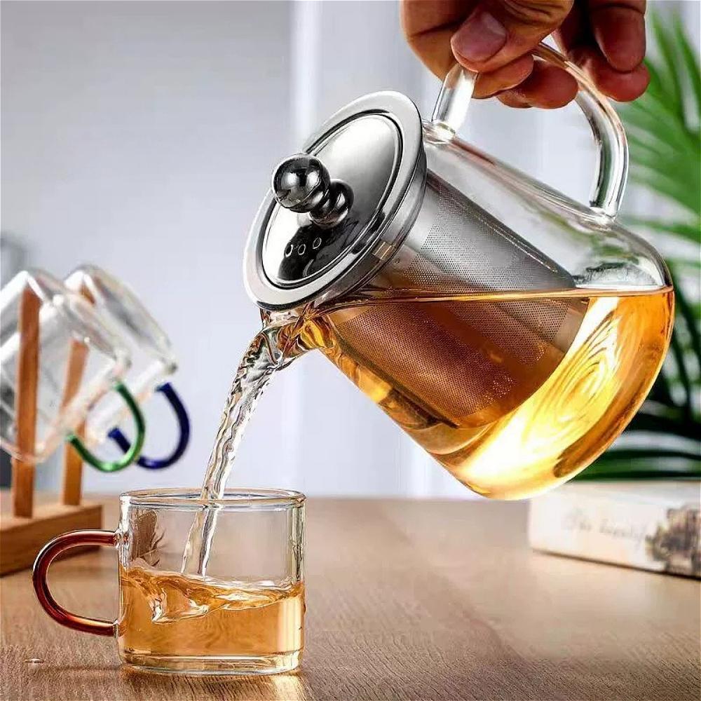 Induction Compatible Glass Teapot 1 Pc Heat Resistant Borosilicate With Stainless Steel Infuser For Daily Kung Fu Tea Brewing