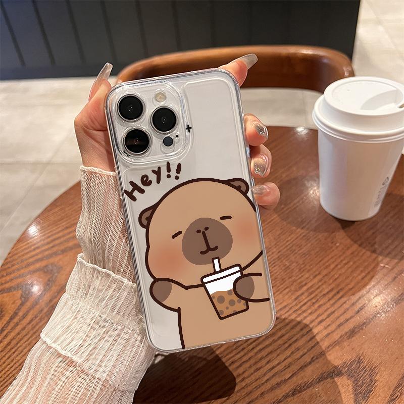 

Drink Capybara Phone Case for iPhone 17 Air 16 15 14 13 12 11 Pro Max Plus Mini Xs X 8 7 Soft Transparent Cover Fundas Accessory iPhone X Xs
