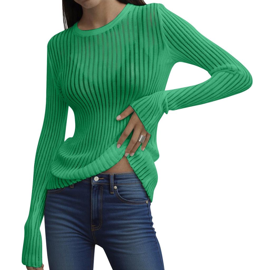 Damen Casual Mode Langarm Rundhals Atmungsaktives Pullover-Top