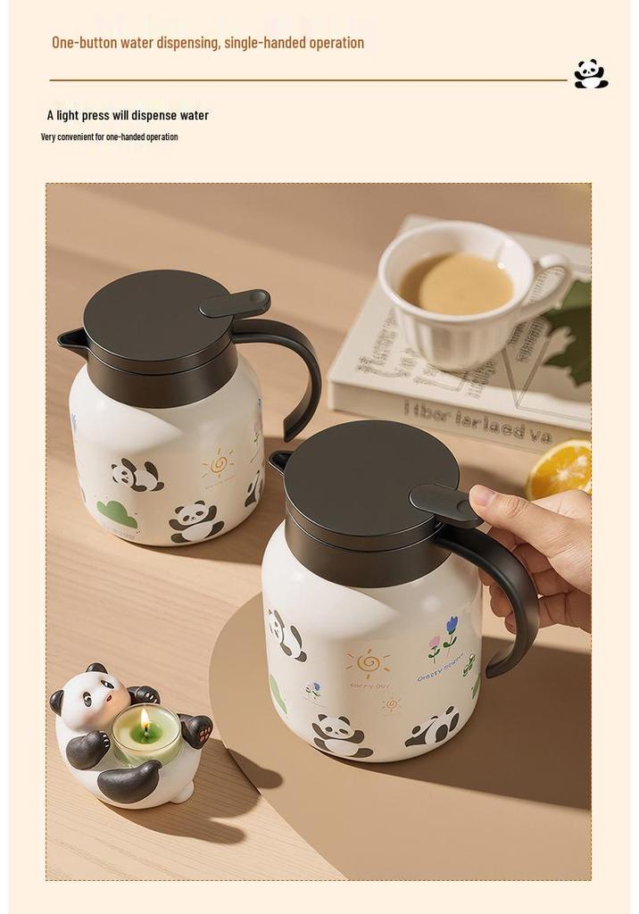 Panda Thermos Flask: Large Capacity Glass Liner for Tea Steeping at Home or Office