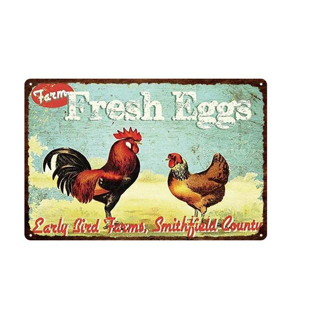 Vintage Farm Fresh Eggs Tin Sign  Rustic Chicken  Horse Metal Plate Poster for Farmhouse Kitchen Wall Decor