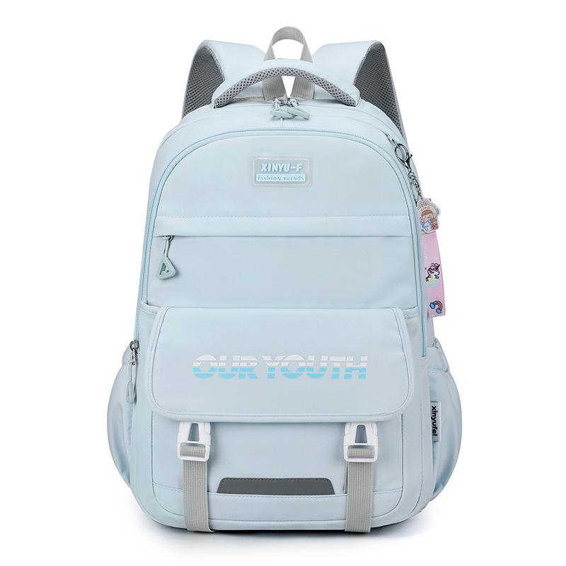 

Новые ученики средней школы, ученики неполной средней школы, школьные ранцы, студентки колледжа, девочки, защита позвоночника, рюкзак большой вместимости светло-синий