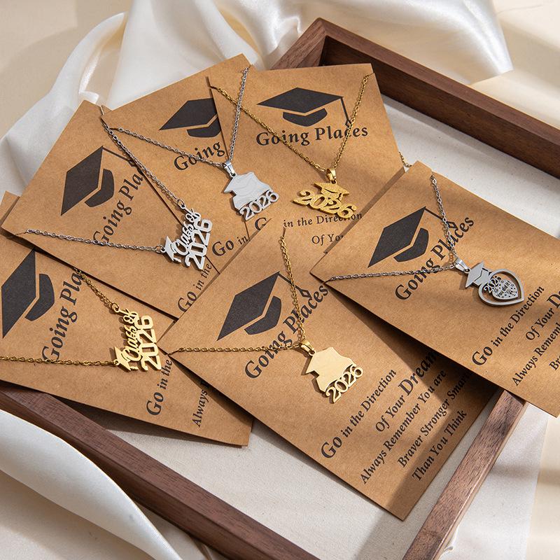 Cross-Border Creative Graduation Gift: Stainless Steel Frosted Gold Doctor's Hat Necklace for Women