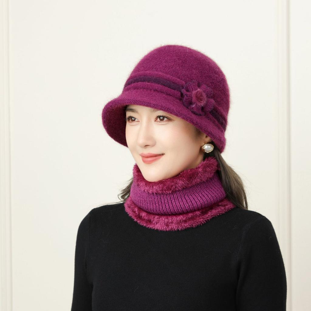 New Autumn and Winter Hat Women's Hat Man Mother Plus Velvet Rabbit Wool Hat Warm Hat Scarf Set