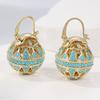 Exquisite  Hand Carved Inlaid Synthetic Turquoise Hollowed Ball Dangle Earrings for Women Banquet Festival Jewelry Gifts