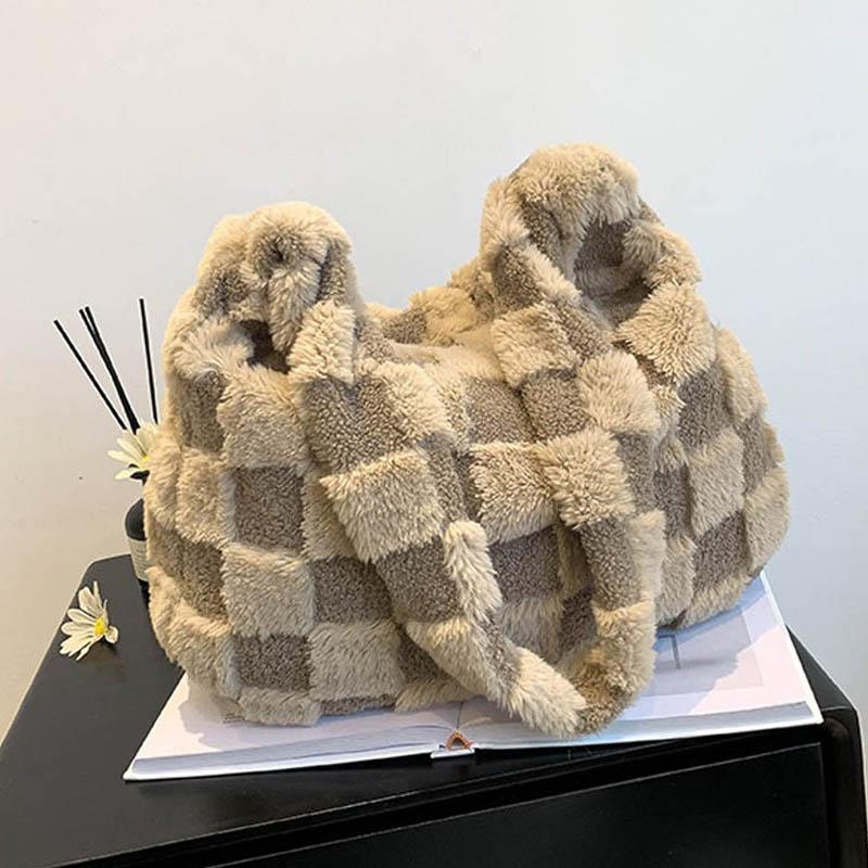 

Плюшевая сумка Большая вместительная сумка Женская сумка Большая сумка Модная женская сумка с верхней ручкой 2023 Зимняя повседневная плюшевая сумка через плечо подмышками Большая сумка хаки