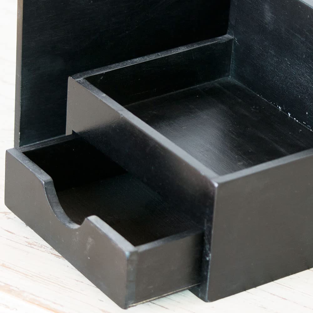 Juleduo Wooden Desktop Storage Organizer with Pen and Remote Control Rack Drawers, Bookshelf, Holder, (Black)