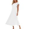 Ladies' Fashionable Summer Casual Pleated Sleeves, Loose Color Short Sleeves, Round Tie, Pocket Beach Dress