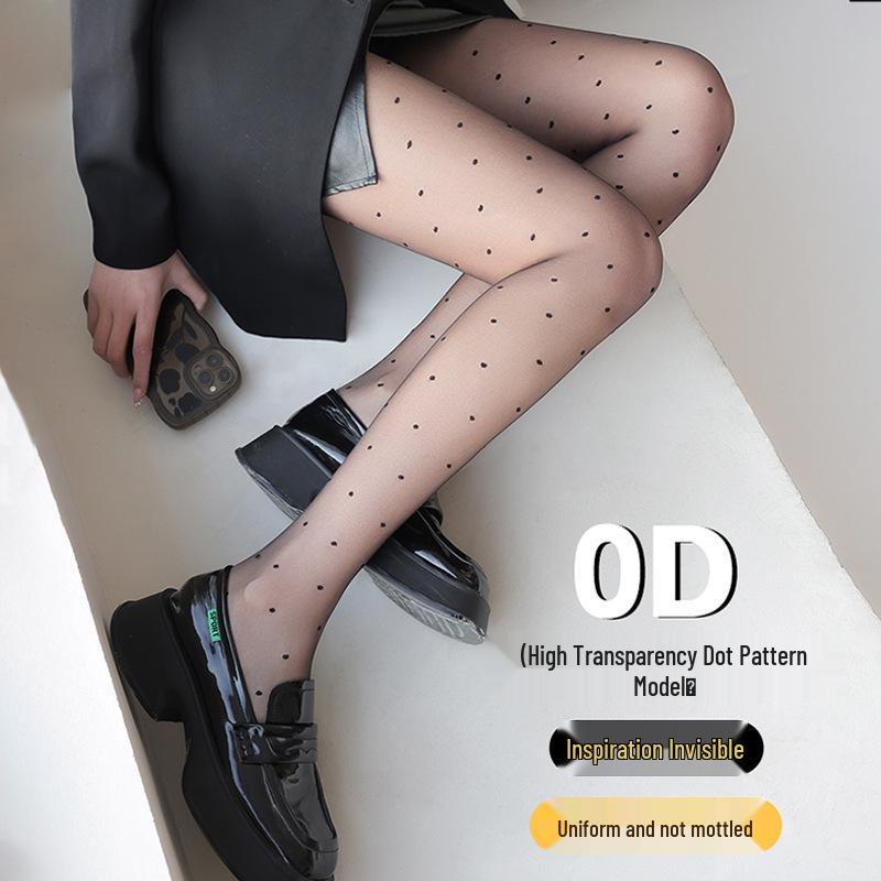 Heart-Fluttering Retro Polka Dot Black Silk Pantyhose - High Elasticity, Anti-Snag, No Crotch Drop, Spring/Summer.