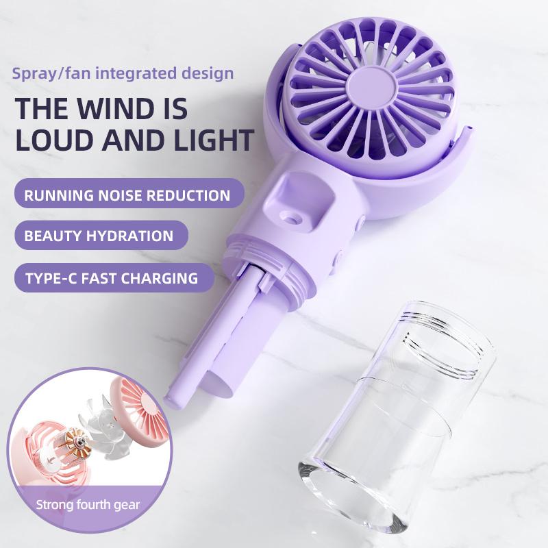 New Handheld Fan USB Rechargeable Portable Hanging Neck Misting Fan Adjustable Speed Spray Water Mist Fan Outdoor Camping Travel