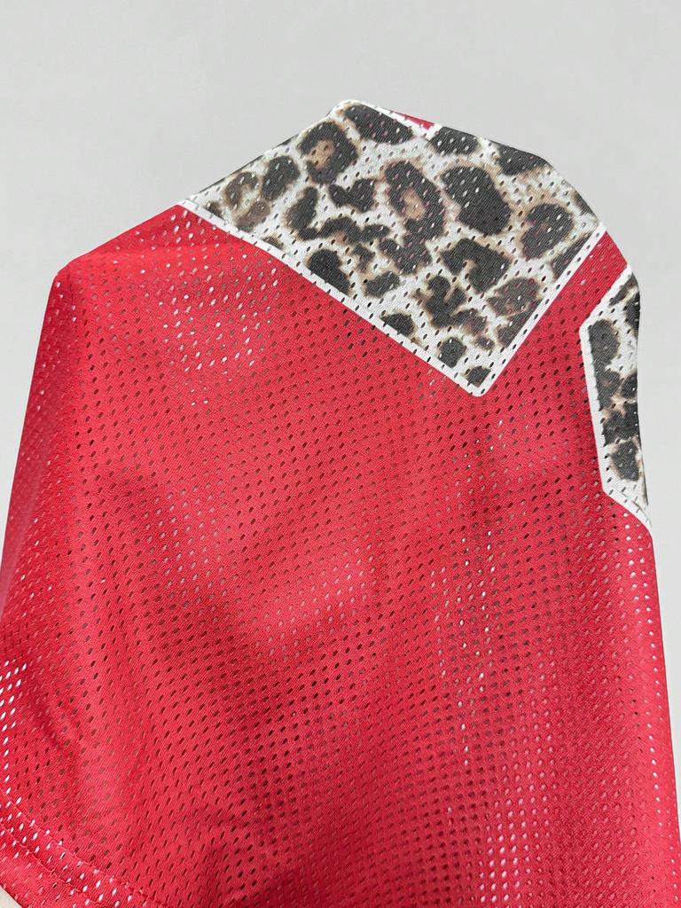 Summer Casual Contrasting Mesh Women's Leopard Print Letter Print Street Simple And Fashionable Football Uniform Y2K T-shirt