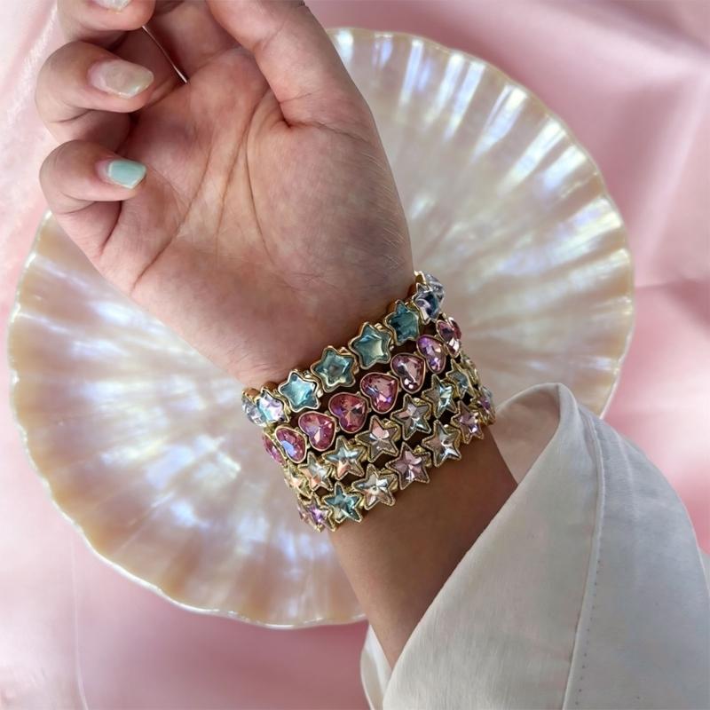 Clasp-Free Stretch Bracelet,Translucent Multicolor Details and Gold-Tone Alloy Wristband for Everyday Outfits and Parties