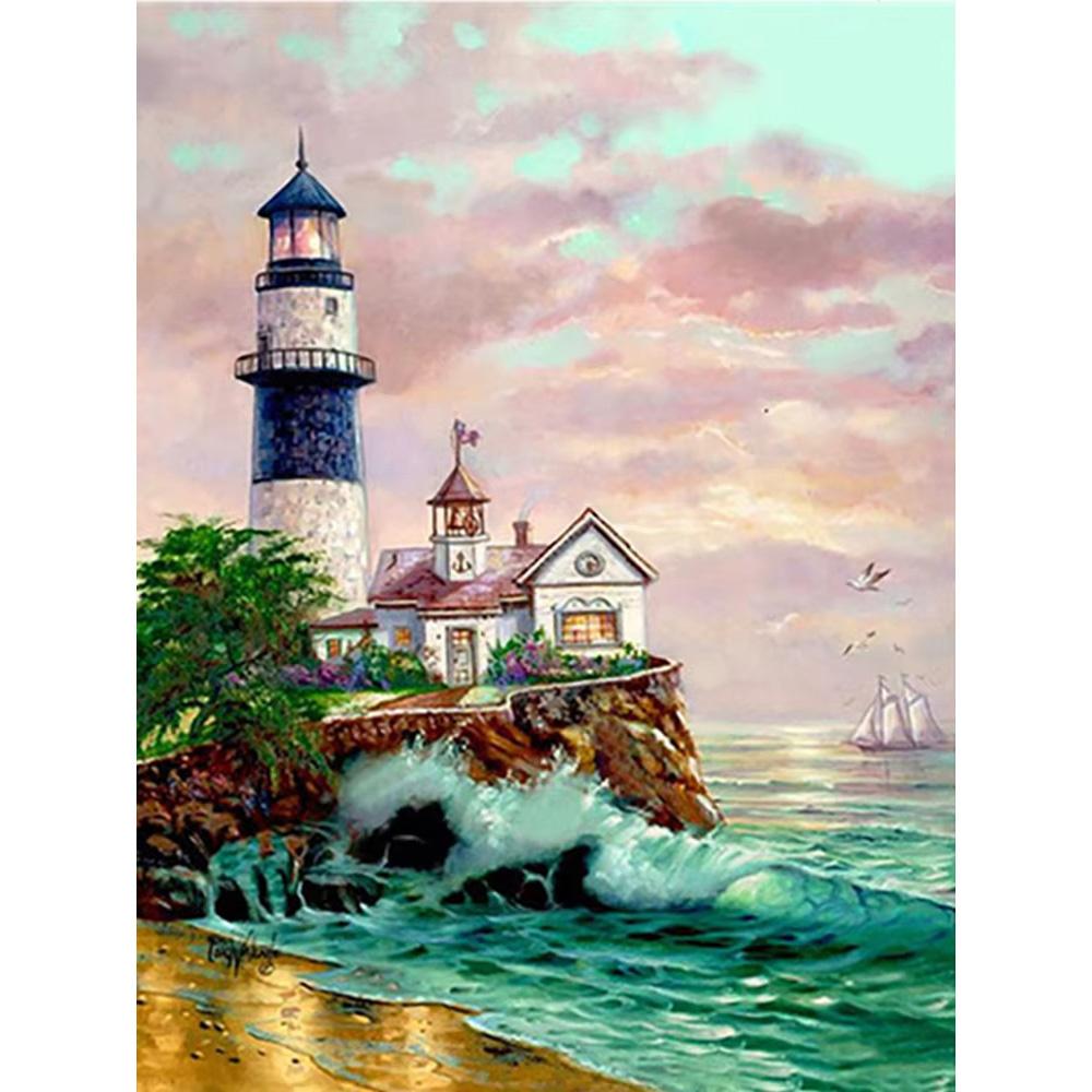 5D DIY Diamond Painting Sea Scenery Architecture Diamond Embroidery Painting Full Round Diamond Mosaic DIY Home Decor Gifts