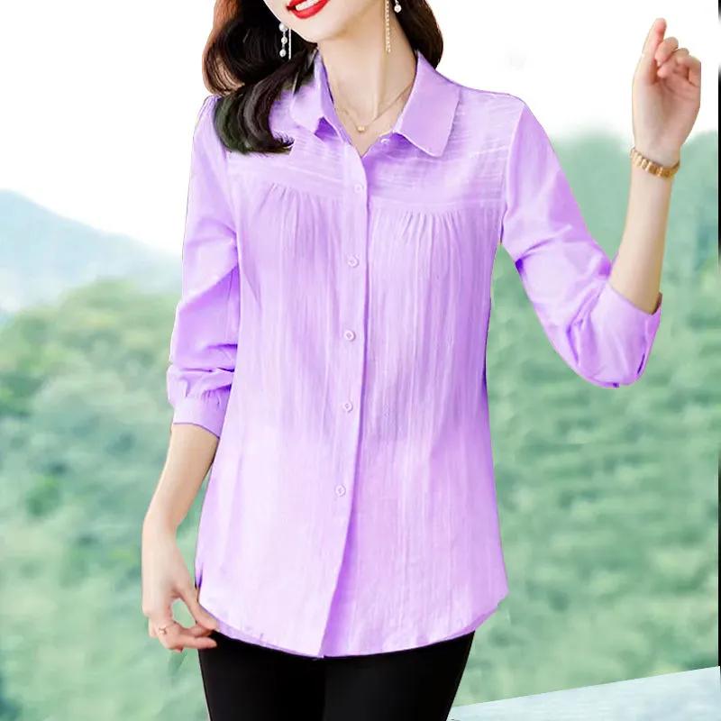 Pure Cotton Long-sleeved Shirt for Women in Spring Summer  New Loose and Slim Versatile Cotton