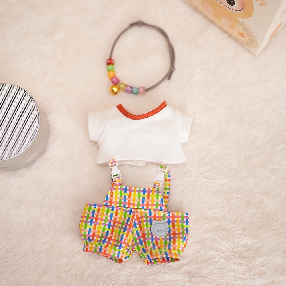 17cm Labubu Baby-Mantel Bunte Kaugummi-Karo Latzhose Labubu Puppe Plüschtier Puppen-Kostüm Baby-Mantel