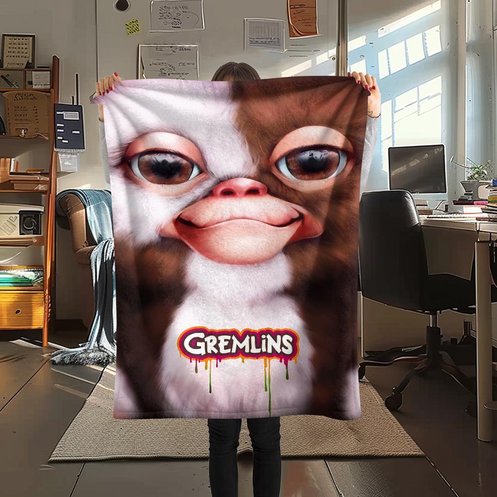 1PC Gremlins Print Flannel Blanket, High quality All Seasons, Home Decor, Warmth and Comfort, Perfect for Christmas Gifts