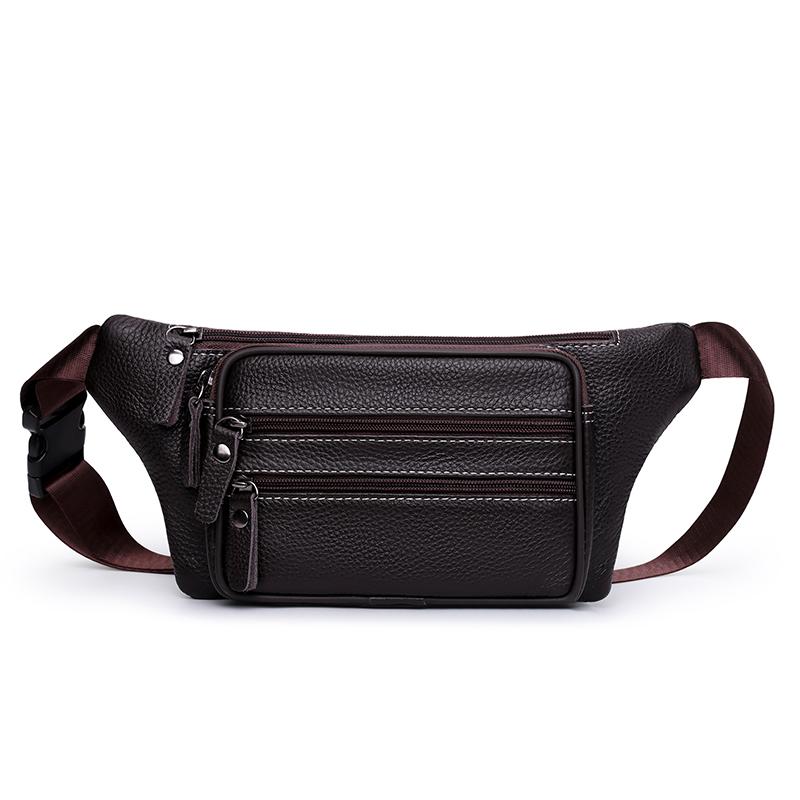 Crossbody Bag Men s Multi-Layer PU Shoulder Bag Business Chest Bag Commuter Waist Bag коричневый